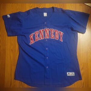 Russell Athletic Kennedy #20 Baseball Button Down Jersey XL Vintage? Blue & Red